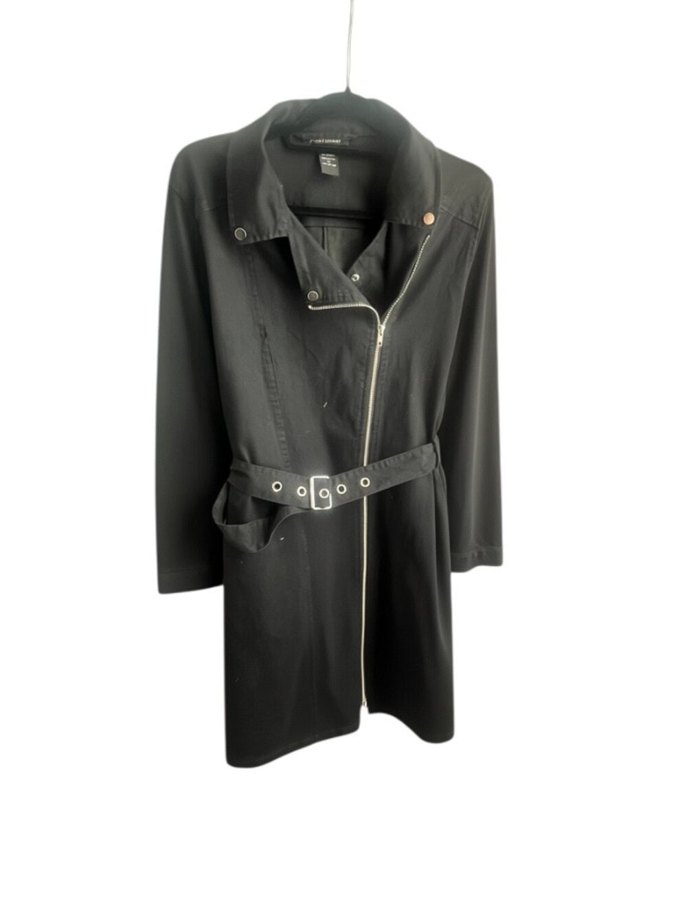 Ashley Stewart Black Denim Belted Zip Front Dress Size 14